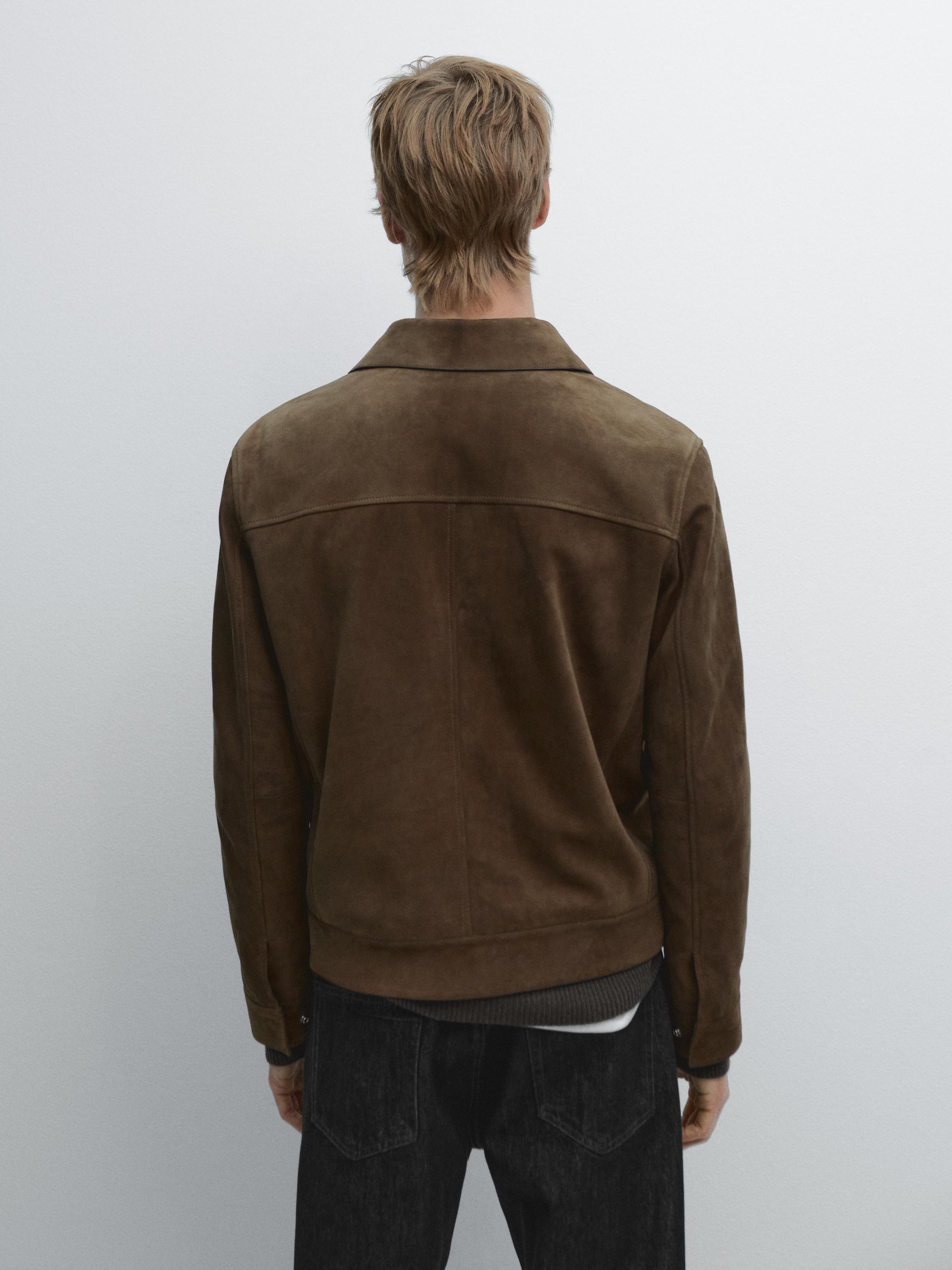 Veste courte en cuir effet daim